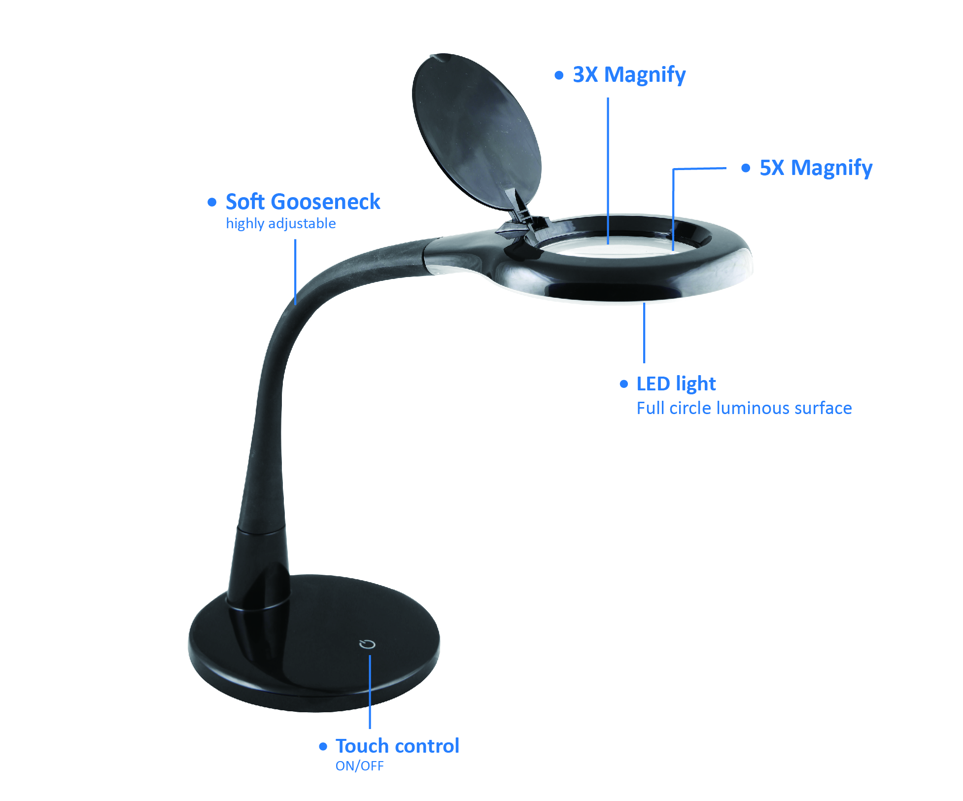 adjustable desk lamp with magnifier