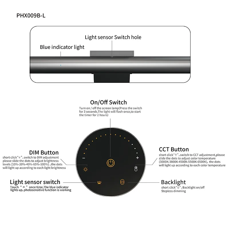 Monitor Light With Wireless Control-PHX009B-L With Remote